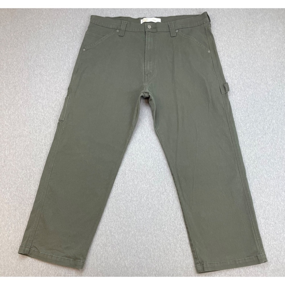 Levis Pants Mens Green Cotton 40 x 30 Blend Stretch Carpenter Straight Signature